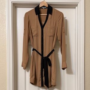 Express Camel and Black Long Sleeve Dress
